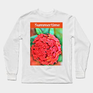 Red Ixora Flower Bloom Celebrating Summertime Long Sleeve T-Shirt